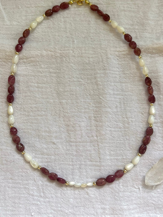 Pink Tourmaline & Shell